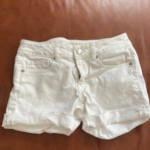 American eagle white denim midi shorts